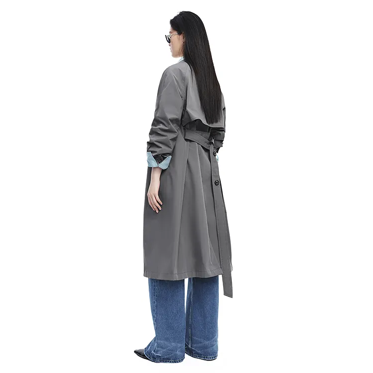 PEACEBIRD Trench Coat Women's Magnetic Black-4