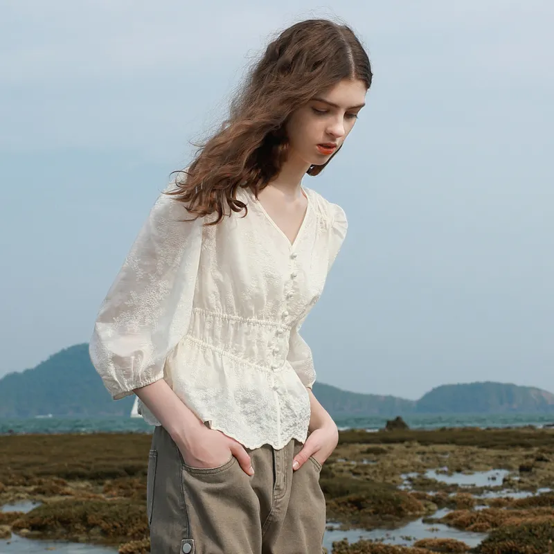 3COLOUR Chiffon Shirt Women's Ecru-4