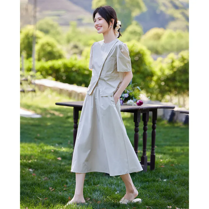 TERRE BLEUE Two Piece Skirt Sets Women's Beige-2