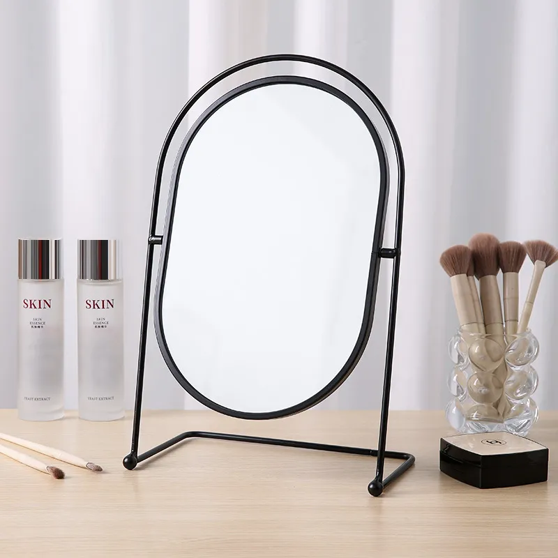 Future Maple Portable Iron Craft Makeup Mirror With Oval Stands And Rotatable Design For Dorm Rooms-1