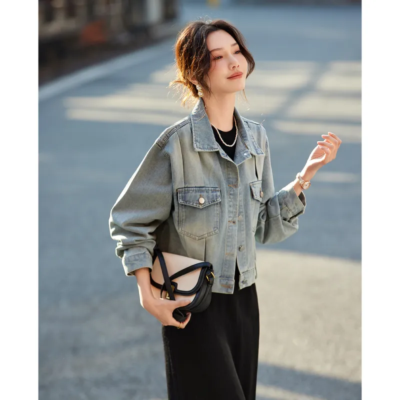 TERRE BLEUE Spring, Fall Denim Jacket Loose Fit Women's-5