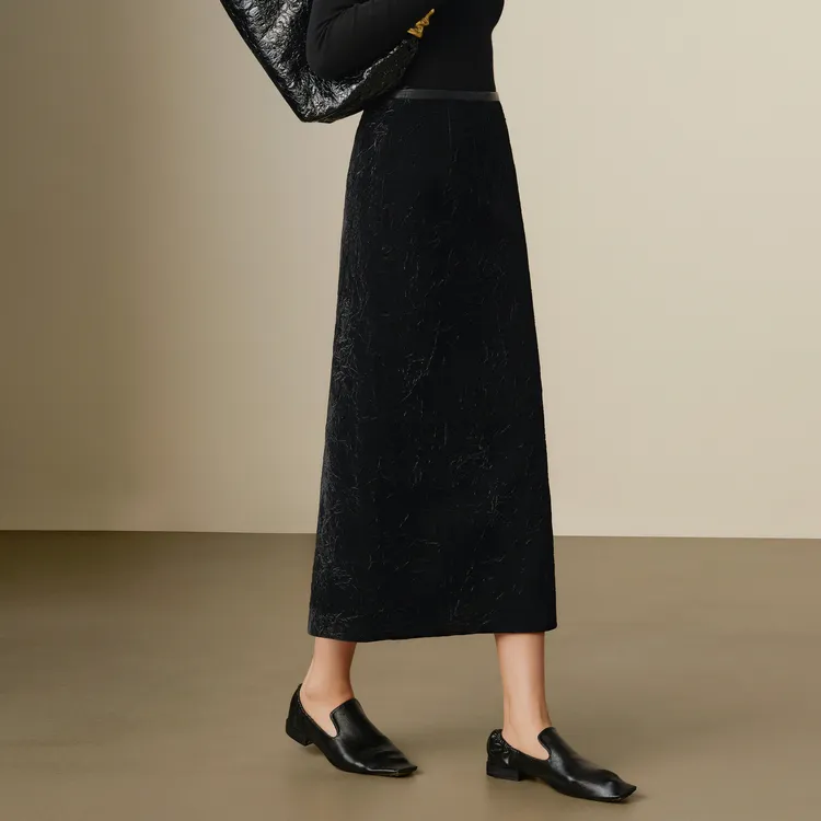 JZ. ANNAKRO Casual Long Skirt Women's Plain Black-4