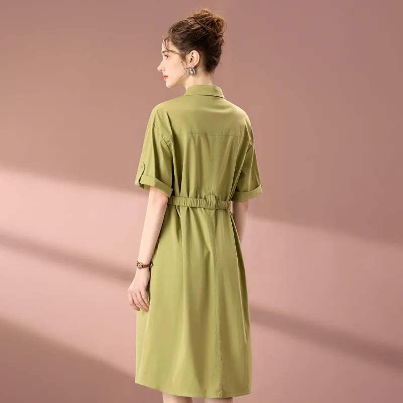 FENHONGMALI Short Sleeved Dresses Women's Green-6