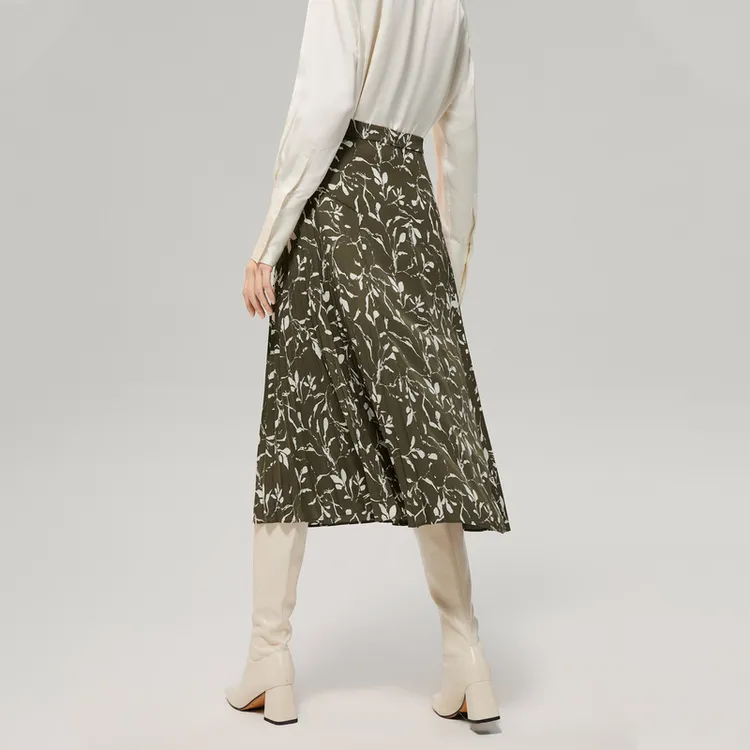 OVV Casual Long Skirt Women's Dark Green Pattern-3