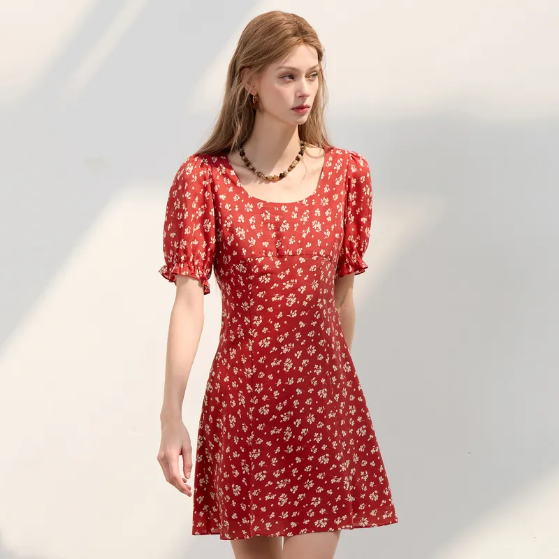 3COLOUR Short Sleeved Dress Women's Red White Floral-2