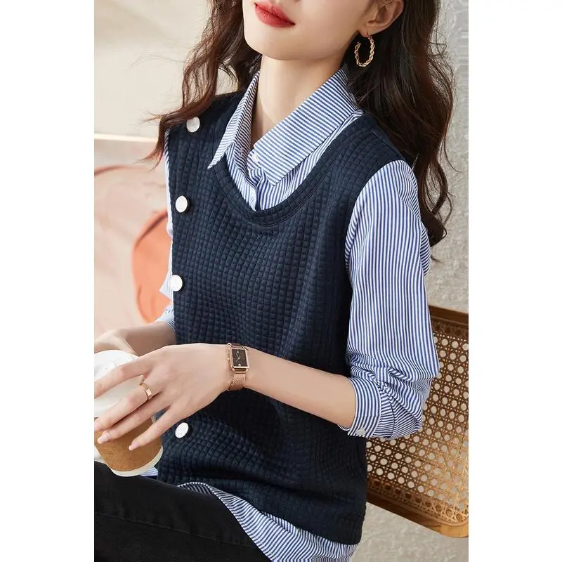XIANSINIAO Shirt Women's Navy Blue-5