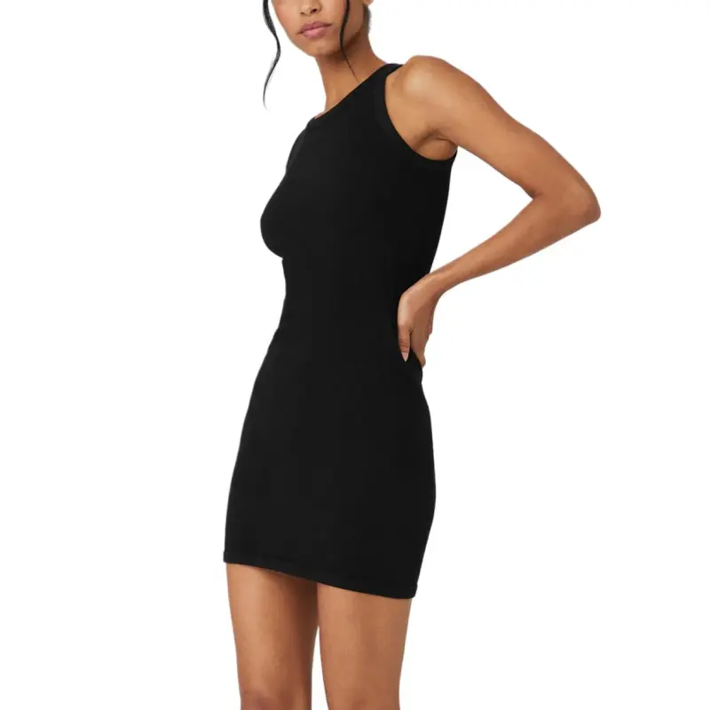 Alo Yoga Seamless Ribbed Nights Dress Sleeveless Dress Women's Black-2