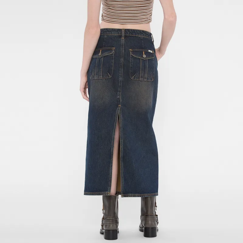 GUESS Denim Long Skirt Women's Washed Blue-4