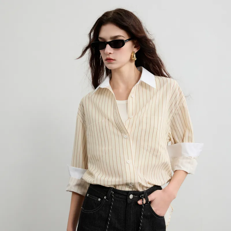 3COLOUR Shirt Women's Light Yellow Stripes-6