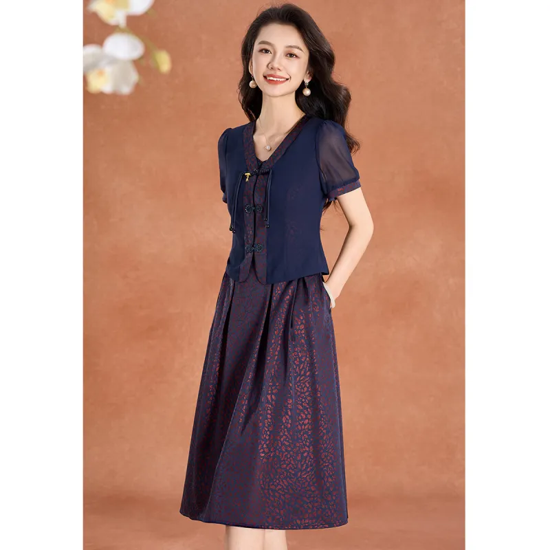 Mylan Two Piece Skirt Sets Women's Navy Blue-1