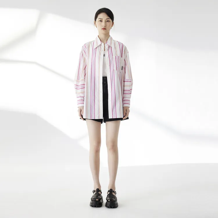SHUIYUNJIAN Shirt Women's Rose Red Stripes-4
