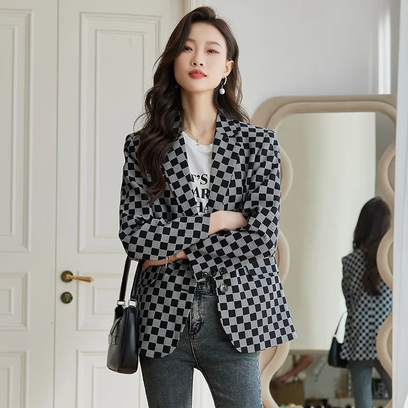 TERRE BLEUE Business Suit Women's Black Plaid-2