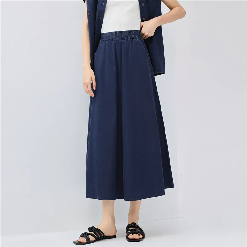 UNIQLO Denim Long Skirt Women's 71 Dark Blue-2