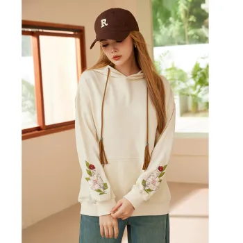 FAWENXIANGZI Sweatshirt Loose Fit Women's Ecru
