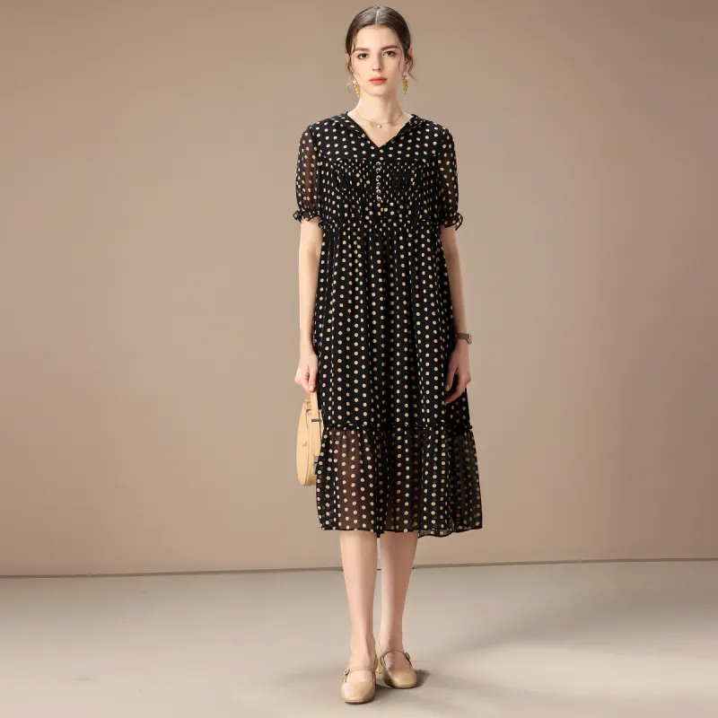 FENHONGMALI Short Sleeved Dress Loose Fit Women's Black-3