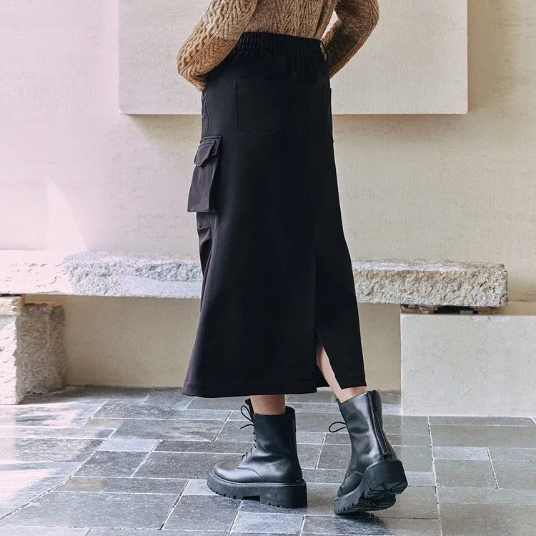 PEACEBIRD Casual Long Skirt Women's Black-4