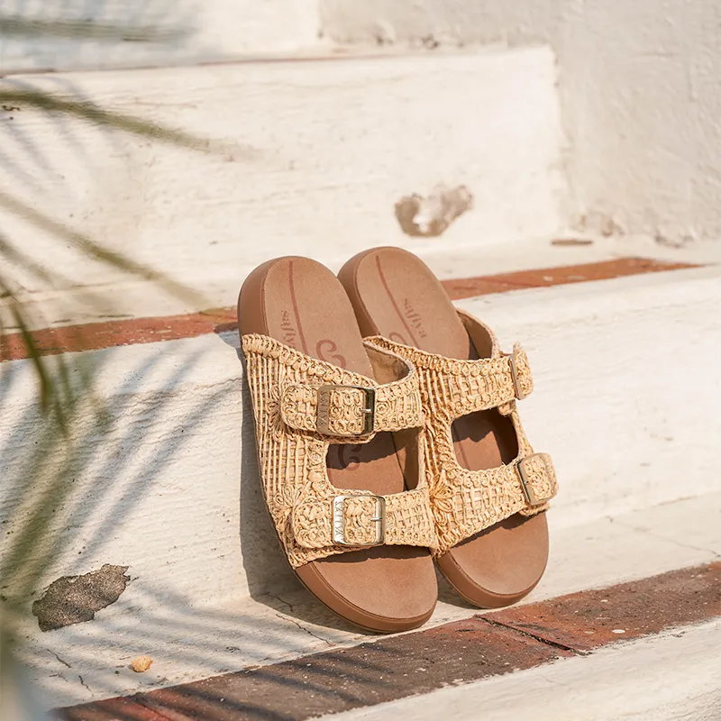 Safiya Rubber Sole Quiet Slide Slippers Women's Apricot-6