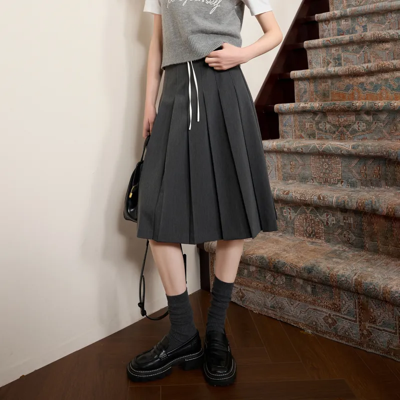 3COLOUR Casual Long Skirt Women's Deep Gray-2