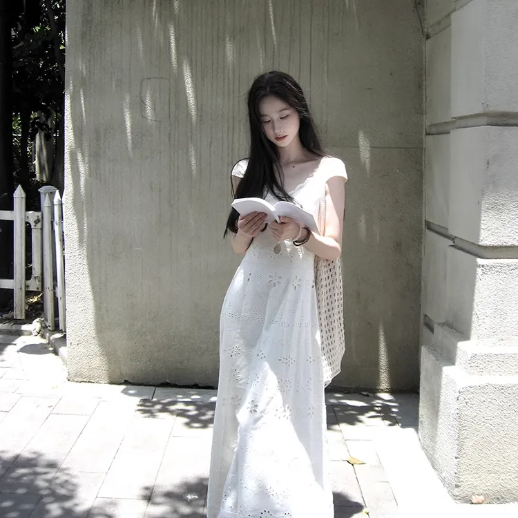 QYPRF Short Sleeved Dress Women's Cream White-3