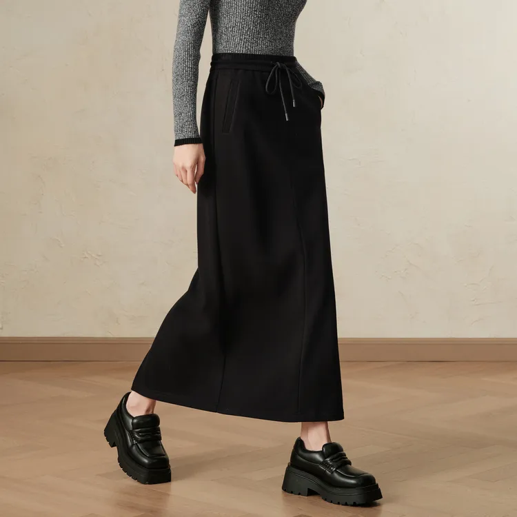 JZ. ANNAKRO Casual Long Skirts Women's Plain Black-3