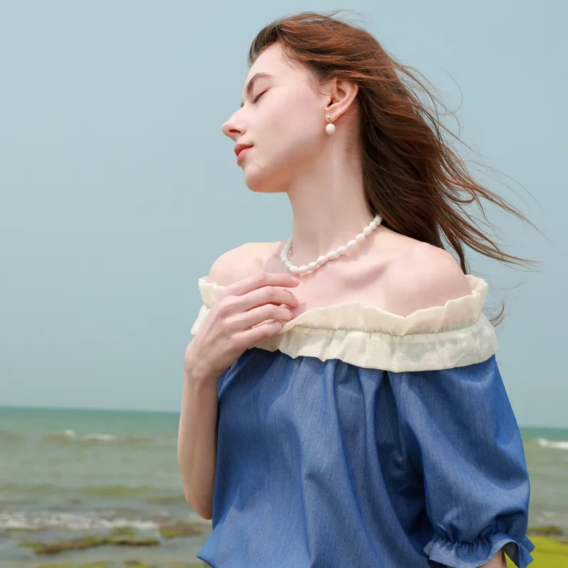 3COLOUR Chiffon Shirts Women's Marine Blue-6