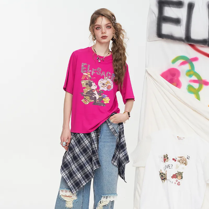 ELF SACK T Shirts Women's Naughty Ghost Rose Red-4