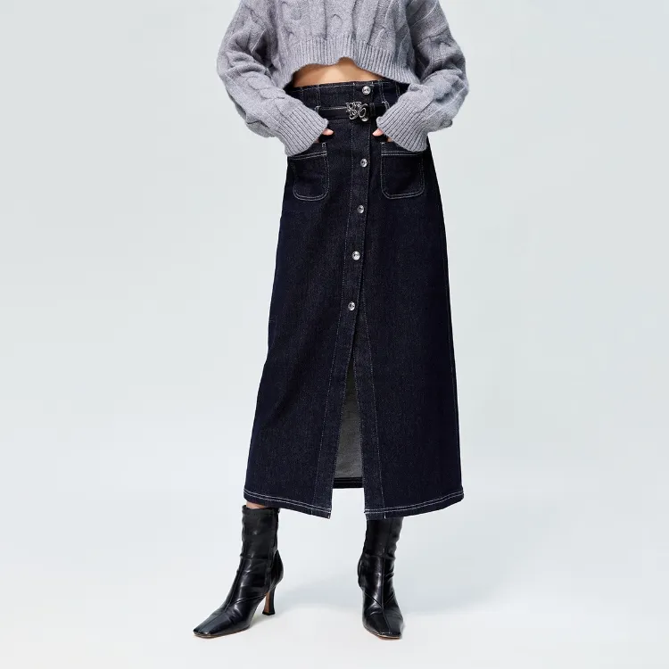 ONLY Denim Long Skirts Women's J371000 Washed Blue Denim 1000JEANS BLUE-2