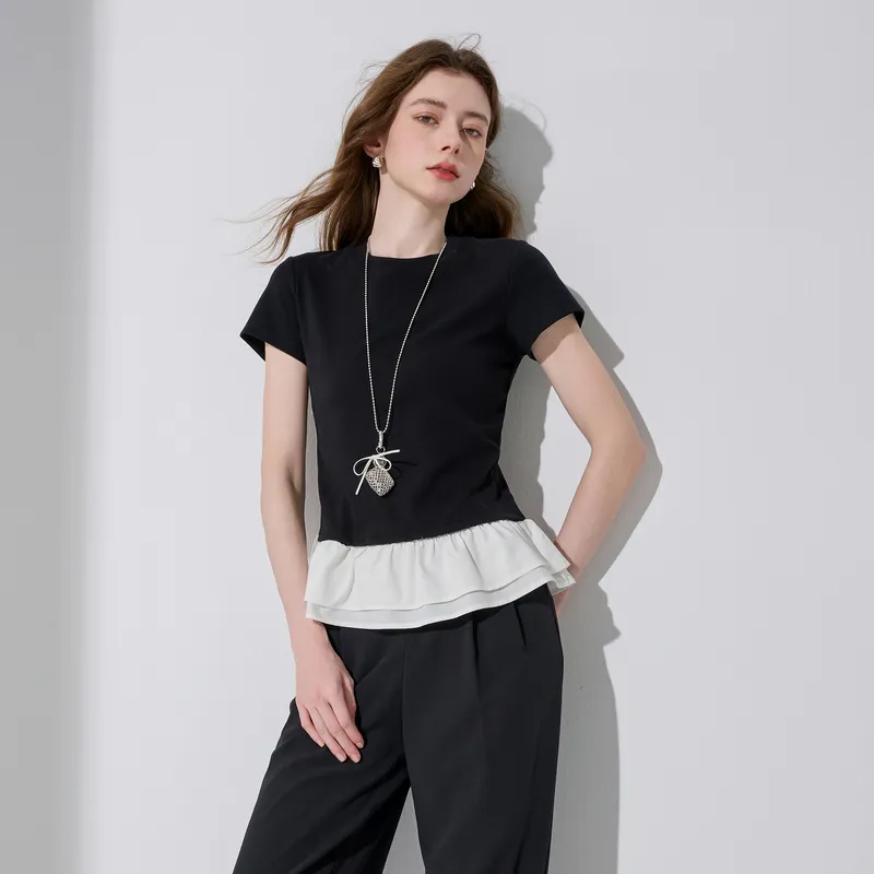 3COLOUR T Shirts Women's Black/White-5