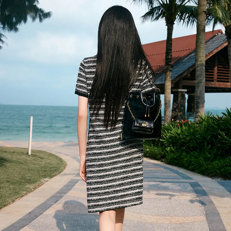 JZ. ANNAKRO Long Sleeved Dress Women's Black White Stripes-3