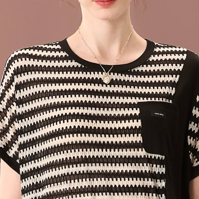 FENHONGMALI 2025 Summer Collection Regular T Shirt Women's Black White Loose Fit-4