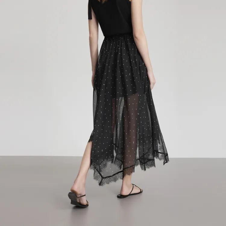 ELLE Casual Long Skirts Women's Black White-6