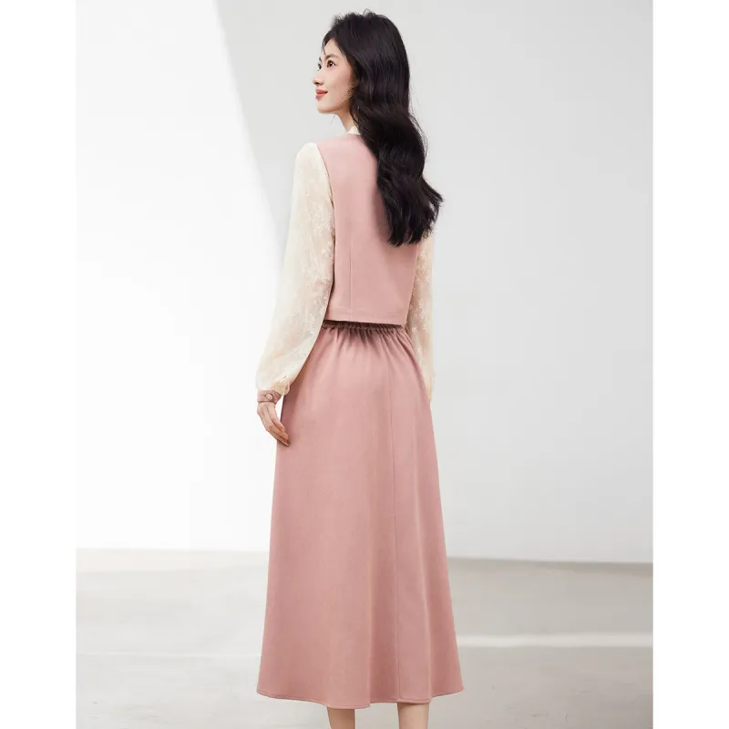 XINFEIYU Skirt Set Women's Pink-5