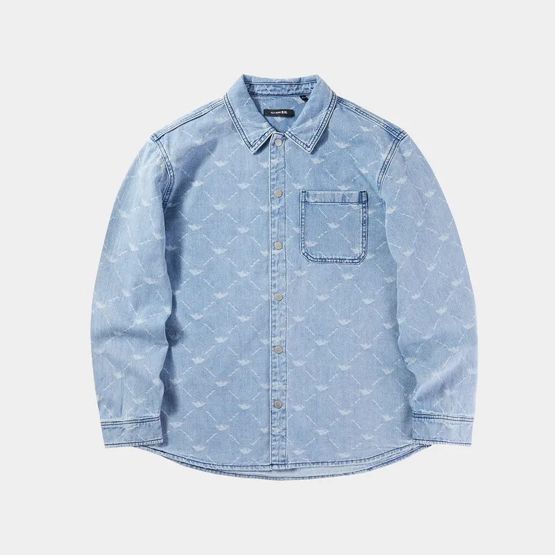 HLA JEANS Shirt Men's Denim Blue Pattern 02-2