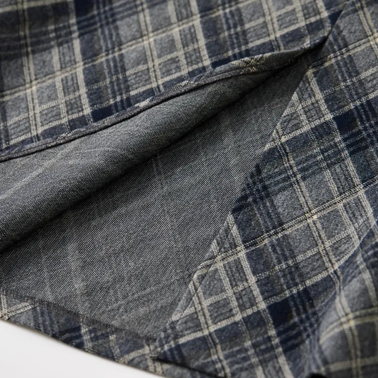 SENTUBILA Casual Long Skirts Women's Navy Blue Plaid-6