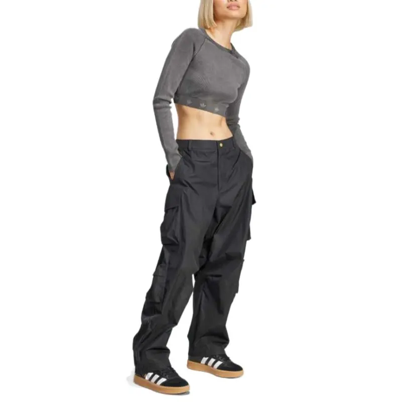 Adidas Women's Ribbed Long Sleeve Crop Top Black-2