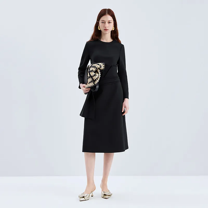 IDPAN Long Sleeved Dresses Women's Navy Blue-2