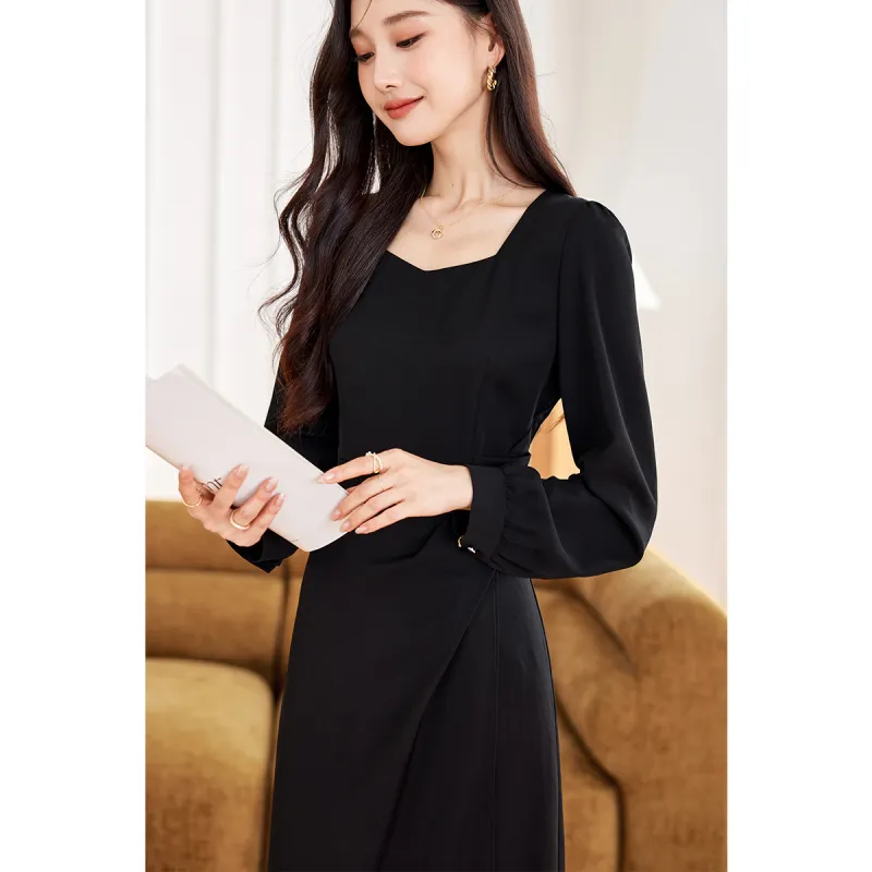 Like The Age Of Water Long Sleeved Dress Women's Black-1