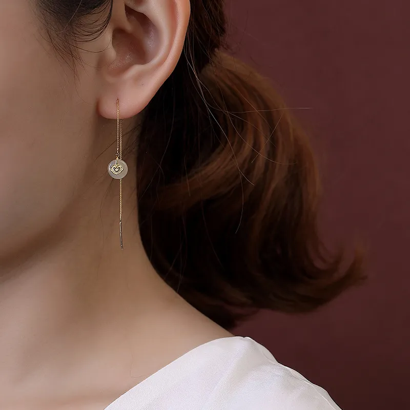 Royal Heaven's Choice Earrings Pale Greenish White Jade Unisex-5