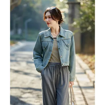 TERRE BLEUE Spring, Fall Denim Jacket Loose Fit Women's