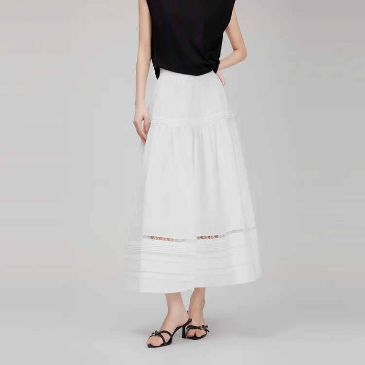 ELLE Casual Long Skirt Women's White-2