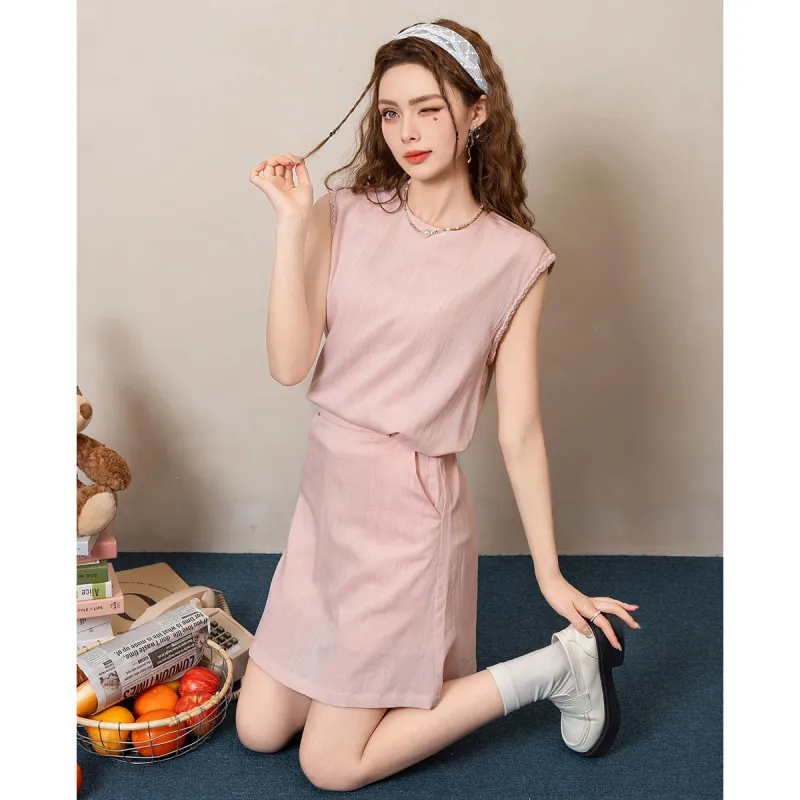 FAWENXIANGZI Two Piece Skirt Sets Women's Pink-4