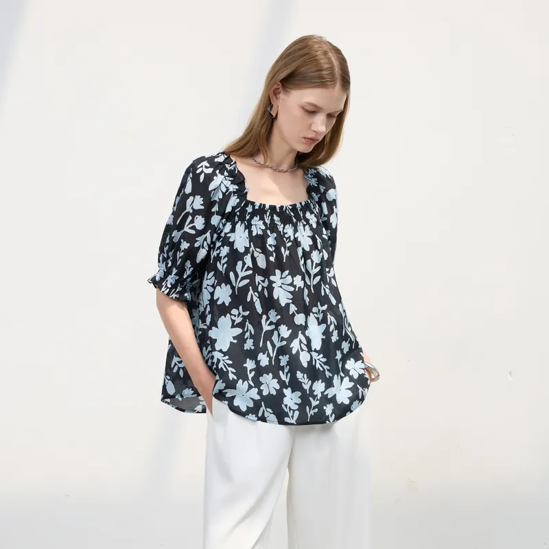 3COLOUR Chiffon Shirts Women's Haze Blue Floral-3