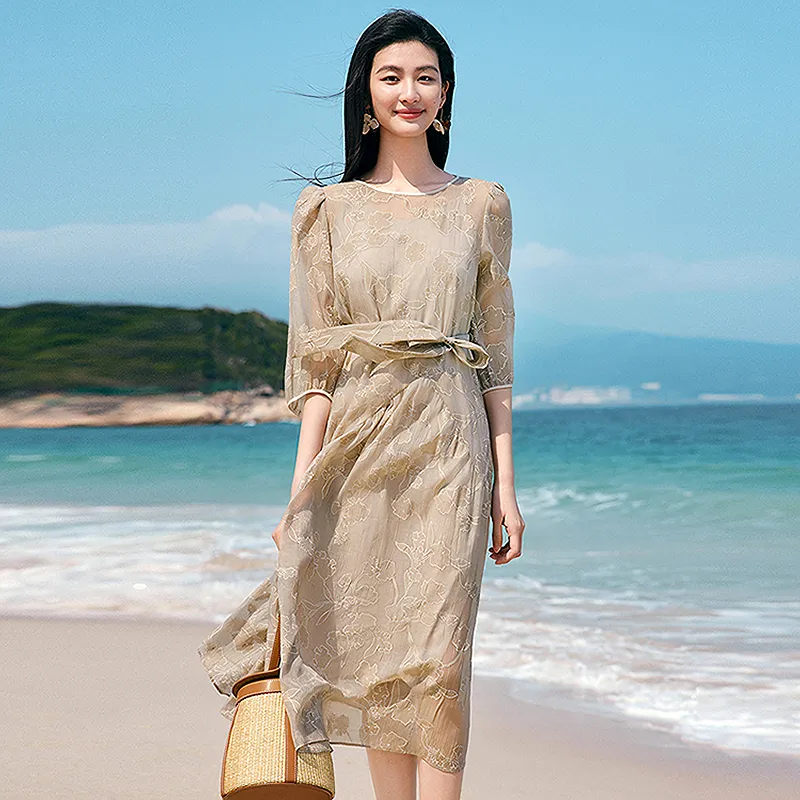 JZ. ANNAKRO Long Sleeved Dress Women's Pattern Khaki-4