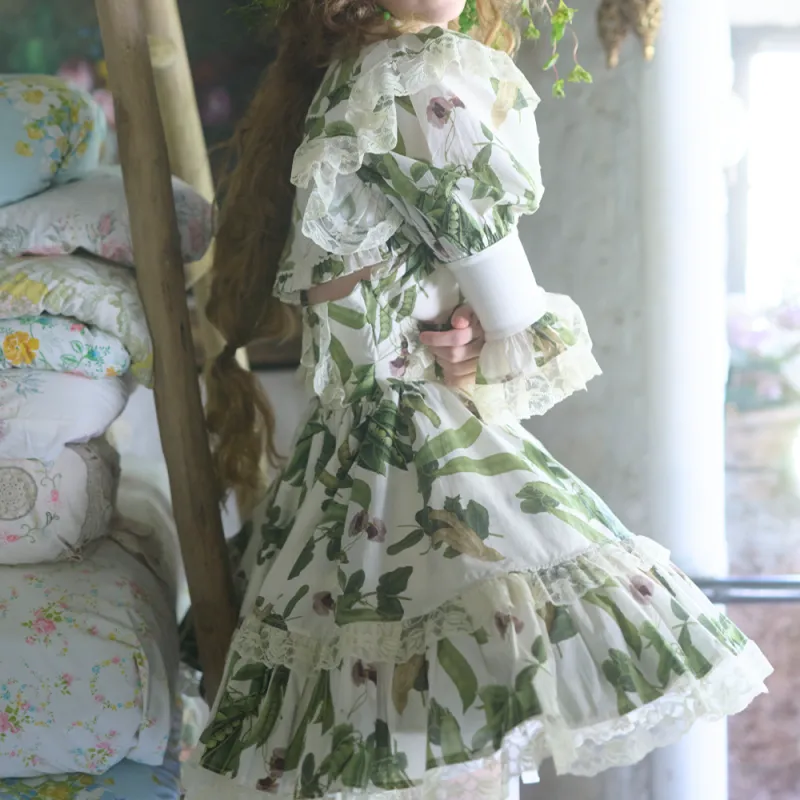 Selkie Collection SS25 Long Sleeved Dress Women's Ivory White Base With Magic Bean Print-4