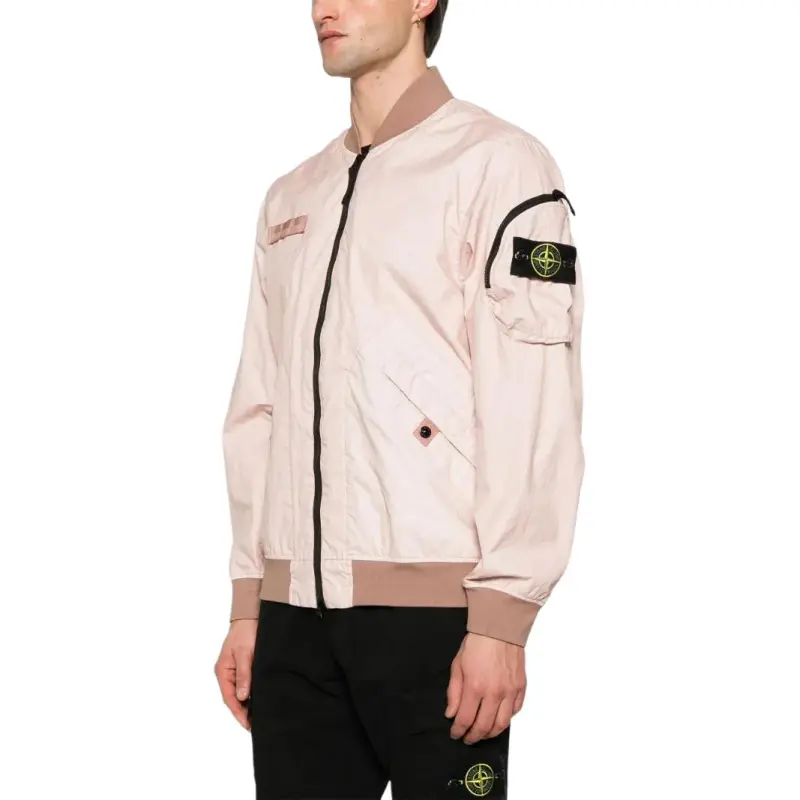 STONE ISLAND Logo Patch Zip Up Bomber Jacket-2