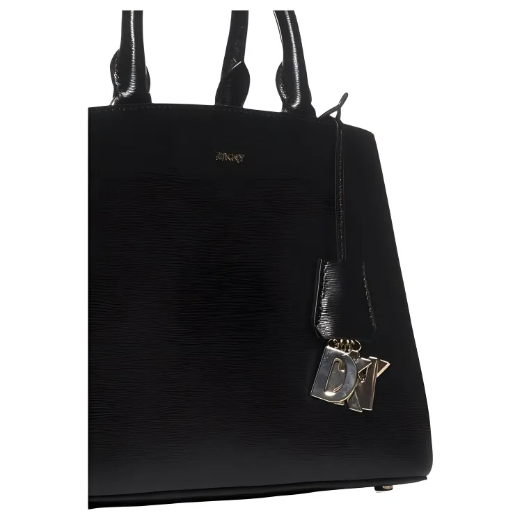 DKNY Leather Tote Bag Shopping Bag Shoulder Bag Crossbody Bag Handbag Medium Size Women's Black-3