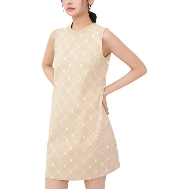 MLB Monogram Boston Red Sox Sleeveless Dress Women's Light Beige-3
