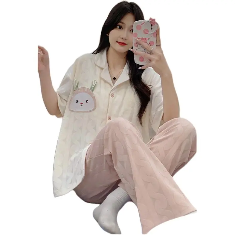 The Story Of The Flower Season Pajama Set Women's Ecru+Pink-2