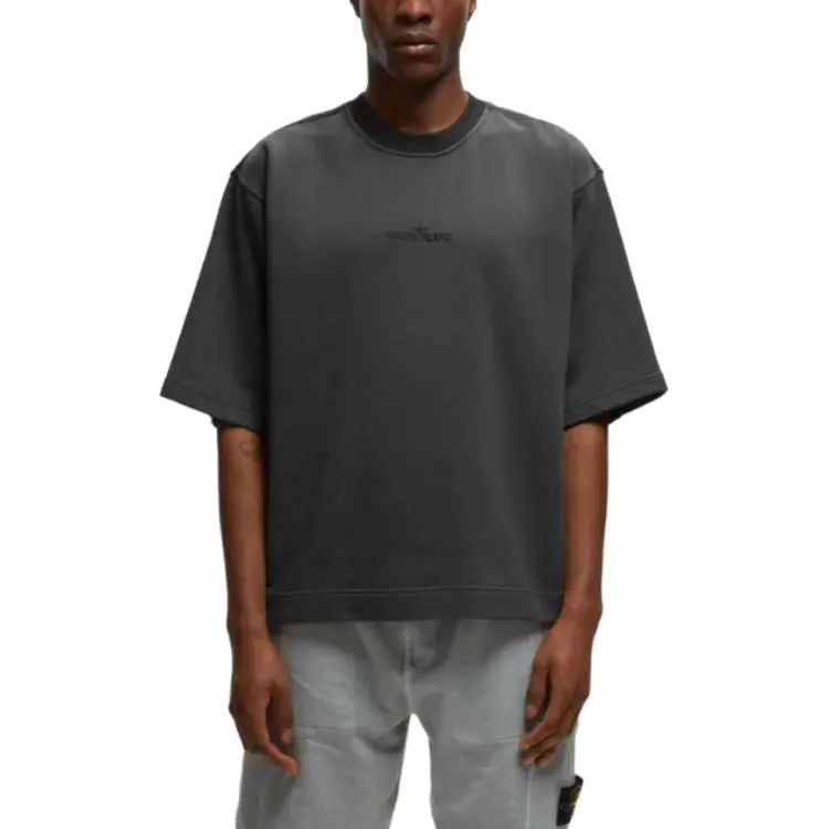 STONE ISLAND Mixed Fabric HYPE TC Series SS23 Cleanfit T Shirt Men's Charcoal Gray-3