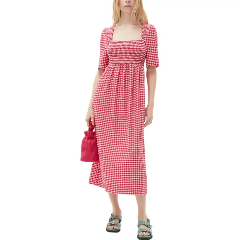 GANNI Short Sleeved Dresses Women's Red-2